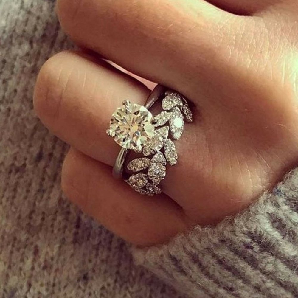 White Sapphire Leaf Wedding Ring Anniversary Set